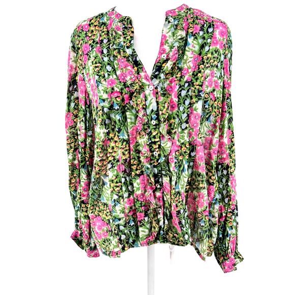 Banjanan Floral Print Button Up Shirt Size Large Cotton India EUC Anthropologie - Picture 1 of 12
